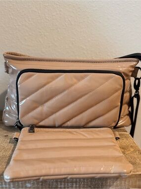 Think Royln Beige Quilted Crossbody Bag with Detachable Pouch - Athleisure